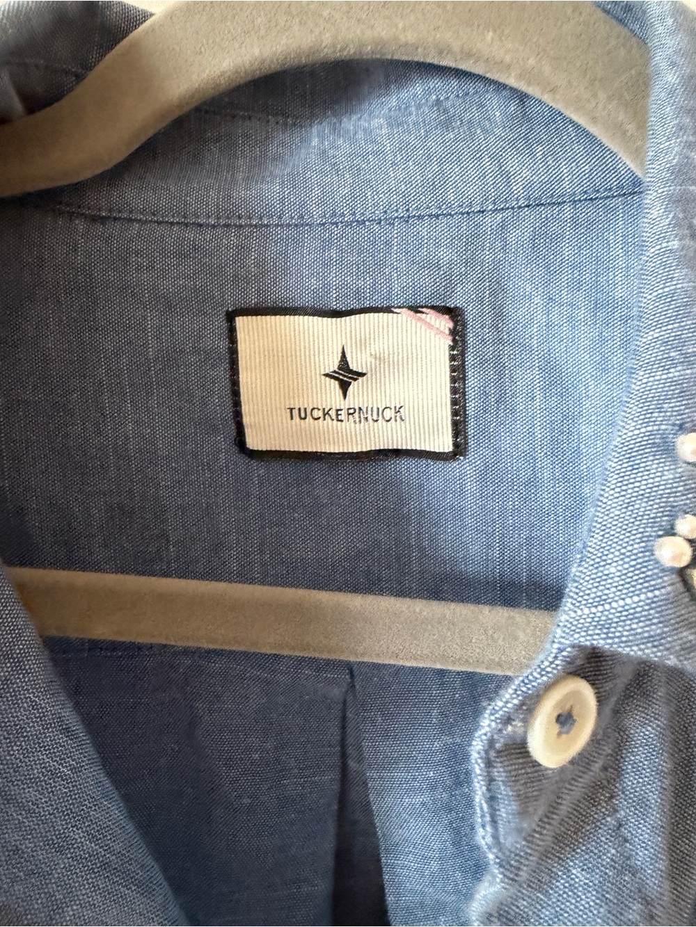 New Tuckernuck Chambray Denim Embellished Cropped Jasper Button Down size small - Picture 8 of 13